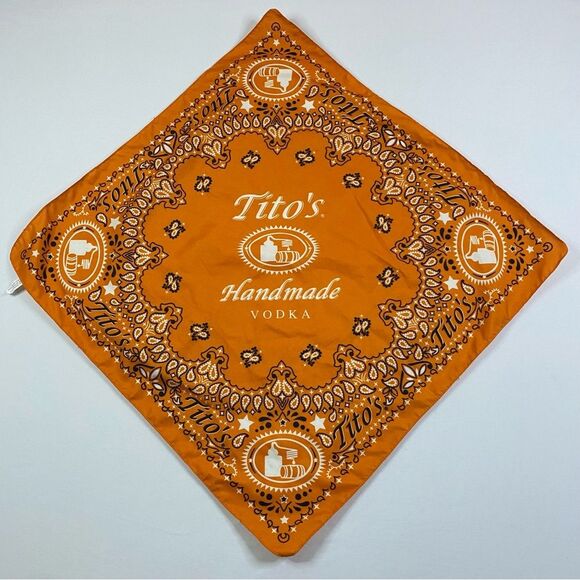 FREE Tito's Bandana 2-Pack 22"x22" Orange Paisley Print Handmade Vodka Bar - Picture 1 of 4
